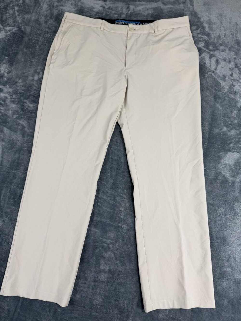 Roundtree & Yorke Mens Performance Beige Flat-Front Pants 42x32